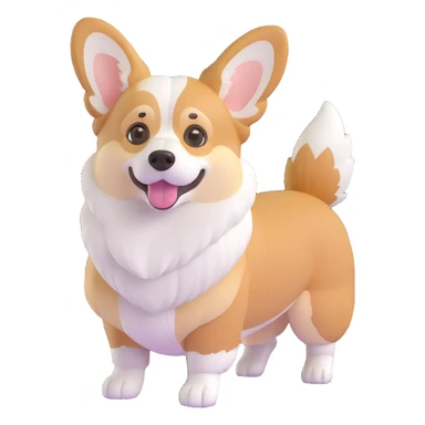 cool redhead tri color corgi, full body, playful expression, fluffy fur, white, tan, and black markings sticker