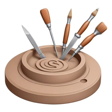 Icon for sculpting, with sculpting tools, sculpture in progress on a textured surface, minimalistic style, clean lines, transparent background. sticker