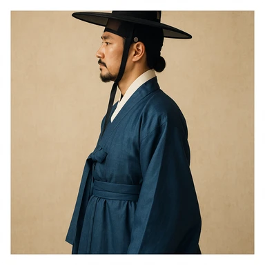 man in blue hanbok, side view, classic Korean attire sticker