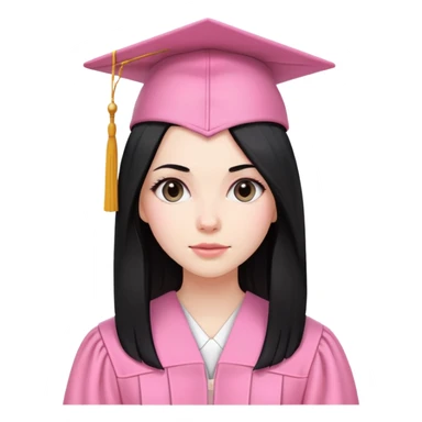 White girl with long long straight black tine wearing pink graduation clothes sticker