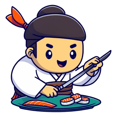 Korean sushi master slaying a fish sticker