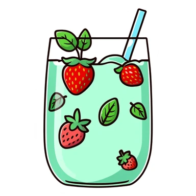 strawberry mint infused water with ice and mint garnish sticker
