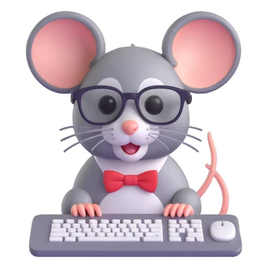 cute mouse wearing glasses using a computer sticker