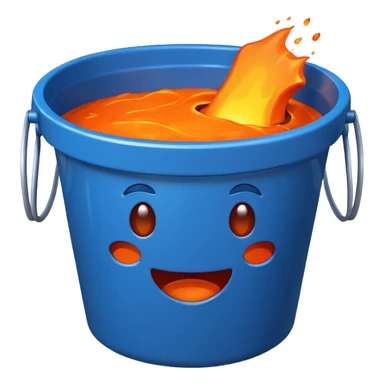 blue bucket with bright orange lava inside, emoji style sticker