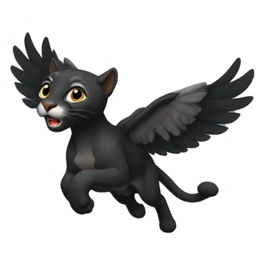 winged black puma flying sticker