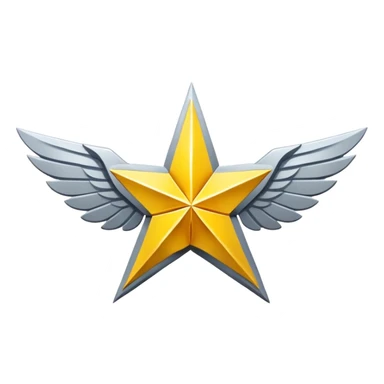 An eight-pointed star with wide wings, colored yellow, featuring a simple mountain silhouette in the center sticker