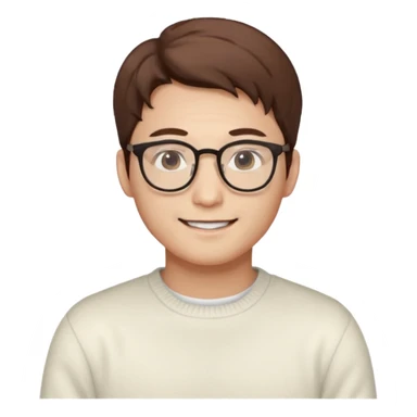 Korean 31-year-old male marketer / White sweater / Glasses / White face / Smiling expression / Brown hair sticker