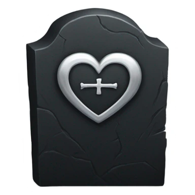 a black tombstone with the inscriptions in silver RIP and a silver heart sticker