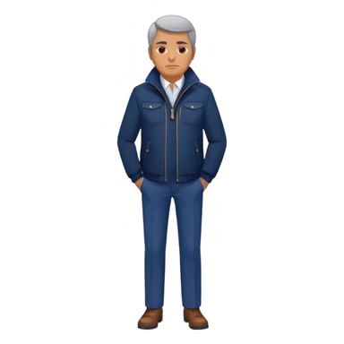 Security, Middle-aged, wearing navy blue jacket, serious facial expression, full body sticker