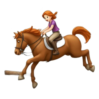 Fille rousse sur un cheval qui saute un obstacle sticker