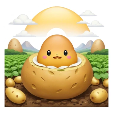 kawaii gudetama meditating potato landscape sticker