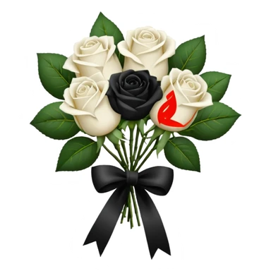 a bunch of white roses tied with a black velvet ribbon sticker
