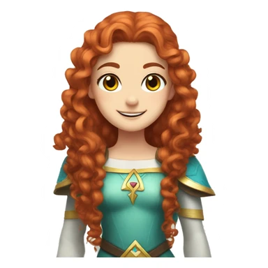 a white girl with long red curly hair and freckles, cosplaying Princess Zelda posing and smiling sticker
