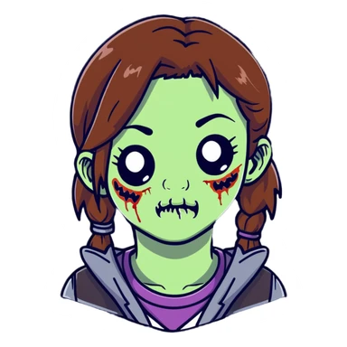 zombie teen girl with brown hair, grunge style, and septum piercing sticker