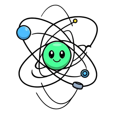 happy atom with animated valence electrons jumping around the outer shell sticker