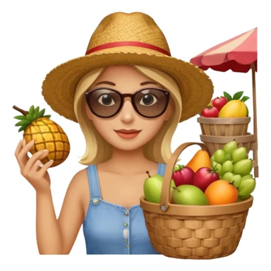 Shopper with fruit basket,Farmers’ Market, background Fruit, market. sticker