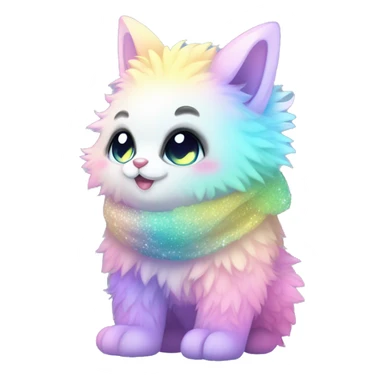 Edgy Kawaii cute gorgeous colorful sparkly bright light pastel gradient fantasy ethereal fluffy fursona animal creature with a cute scarf full body sticker