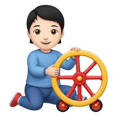  black haired baby playing with wheel sticker