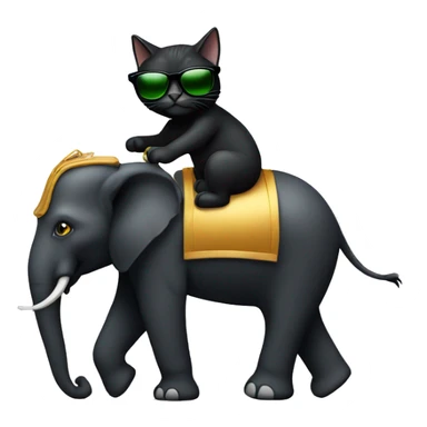 Black cat with sunglasses riding elephant sticker