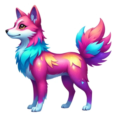 Vibrant multicolored neon-colored Falvie-Fionbri-creature-sparkle-dog-fursona, full body sticker