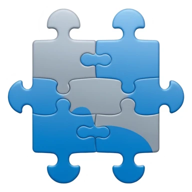 Minimal flat-style puzzle piece emoji in blue and grey, professional design for business presentation, clean edges, modern corporate aesthetic sticker