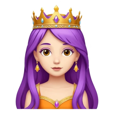 Princesses with long Purple Hair in Gown with gold Tiara, orange dress sticker