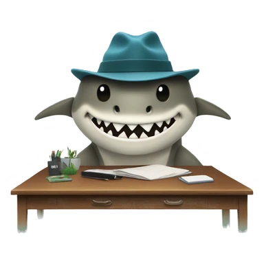 Shark with hat and desk with moss you text sticker