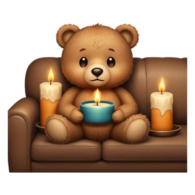 Cozy teddy bear watching tv on couch with candles on sticker