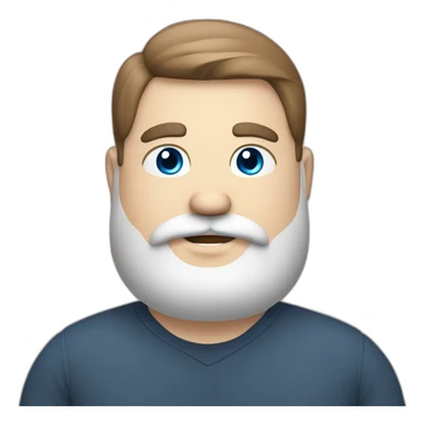 A white chubby Man with brown hair and beard, blue eyes, mustache sticker