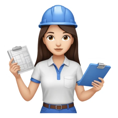 architect woman light skinned dark brown hair in WHITE POLO, long hair but then wearing proper architeture attire sticker