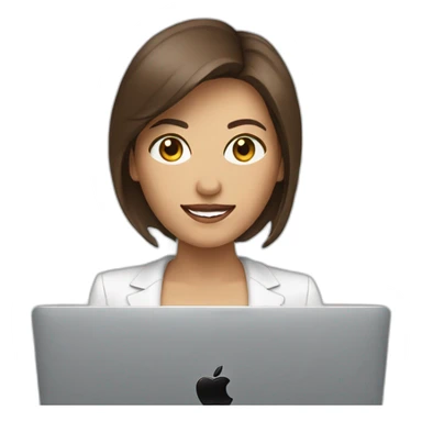 a woman holding a megaphone and a macbook, brown hair sticker