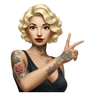 Blonde elegant women, her Body Covered with Tattoos, POINTING YOU FORWARD with her HAND , Hyper realistic sticker