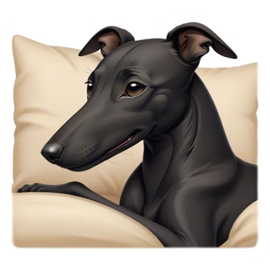 Meme-Worthy Cute Sleeping Black Greyhound Portrait Emoji, Head resting peacefully with a contented smile, showcasing a delightfully slender build and a luxuriously smooth black Fur, eyes shut in a serene nap, Simplified yet hilariously adorable features, highly detailed, glowing with a soft, drowsy light, high shine, relaxed and utterly lovable, stylized with an air of playful laziness, bright and heartwarming, soft glowing outline, capturing the essence of a comically sleepy racer, so meme-worthy it feels like it could instantly become the next viral sensation of adorable slumber! sticker