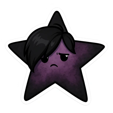 Edit the emo-style star with black and purple colors, moody atmosphere, remove background and keep it transparent in chibi stickers style. sticker