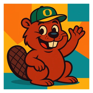 a beaver wearing an Oregon Ducks hat, playful style, vibrant toon sticker