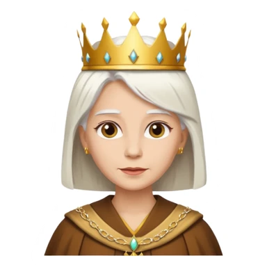 Queen with straight white hair – golden crown, brown robe sticker