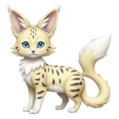 Albino-white, blue-eyed soft realistic romantic vintage antique divine beautiful elegant pretty precious cute young youthful  Fakémon-Pokémon-feline-Zeraora-Jolteon-serval-caracal-chinchilla-Minccino-Cinccino-Meowstic-rodent-hybrid-creature (full body) sticker