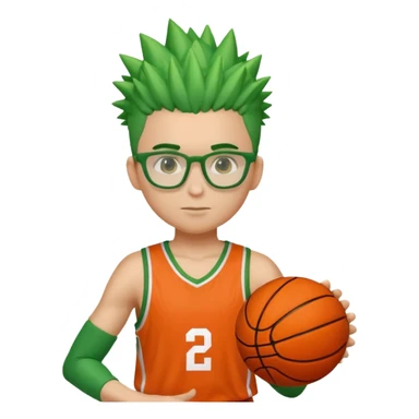 Green-Haired Athlete – Green spiky hair, orange basketball uniform, glasses, holding ball.


 sticker