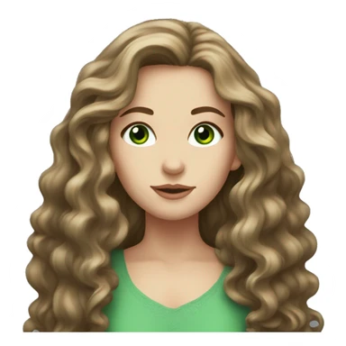 white girl with very long wavy brown middle hair with green eyes sticker