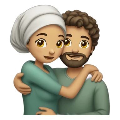 guy with beard and wavy hair hugging woman with headscarf sticker