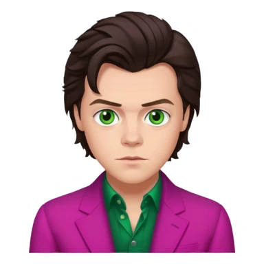 Harry Styles with green eyes, dark brown hair, magenta outfit sticker