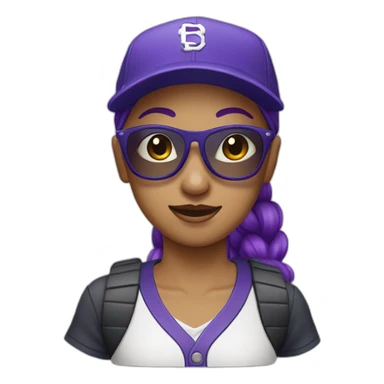 girl with purple ponytail, indigo baseball hat and sunglasses sticker