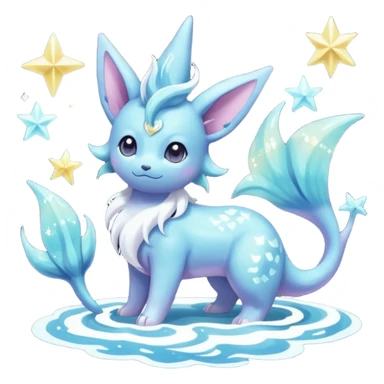 Magical pastel iridescent nebulae starry shiny glittery Suicune-Vaporeon-Primarina-Amaura-Pokémon-Fakémon-fusion, full body sticker