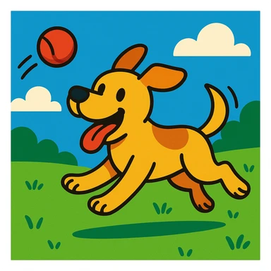 happy dog running after ball sticker