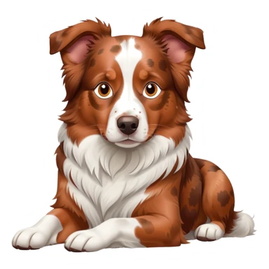 Red merle Australian Shepherd dog laying down, copper and white spotted coat, relaxed pose sticker