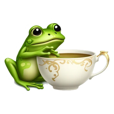 frog holding teacup sticker