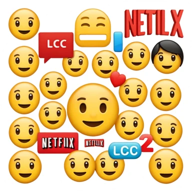 Create a fun Netflix emoji with the letters "LCC" integrated prominently in the logo sticker