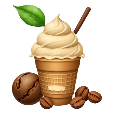 bolitas de helado de cafe con semilla de cafe minimalista y con una hojita  sticker