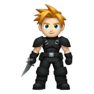 Ginger hair cloud strife hero with black gear clothes full body sticker