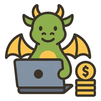 A dragon with a laptop and a stack of money sticker